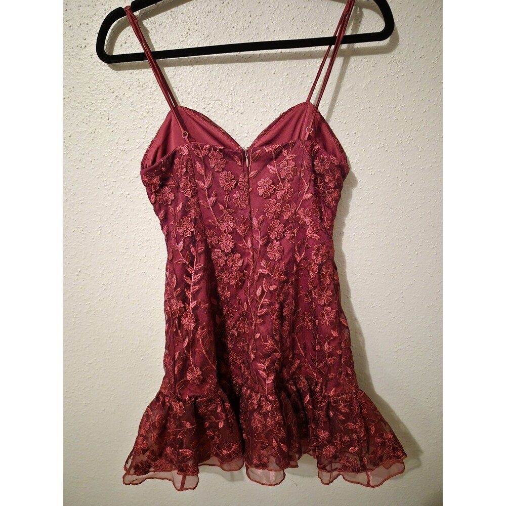 Lulus Lavish Lifestyle Burgundy Enbroidered Ruffled Mini Dress S Floral Flirty - Picture 3 of 10